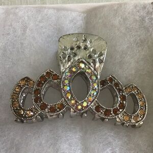 Vintage Silver and multicolor rhinestone Hair Clip